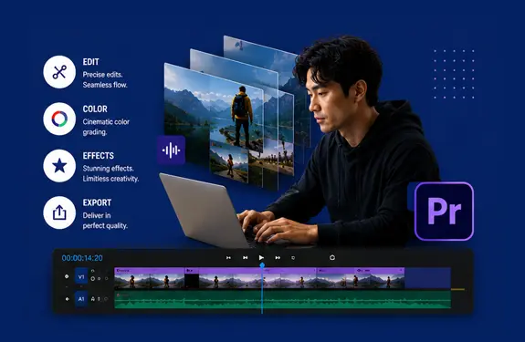 Professional Adobe Premiere video editing training course in the Philippines with cinematic editing workflow and creative post-production tools.