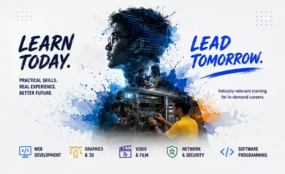 Young professional learning various IT computer courses in the Philippines, including web development, graphics, and network security